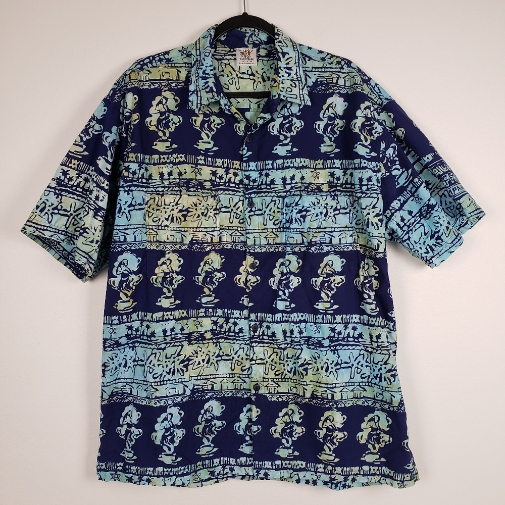 Rum Reggae Mens Batik Vintage Hawaiian Shirt XL Short Sleeve Button Up Tiki Surf